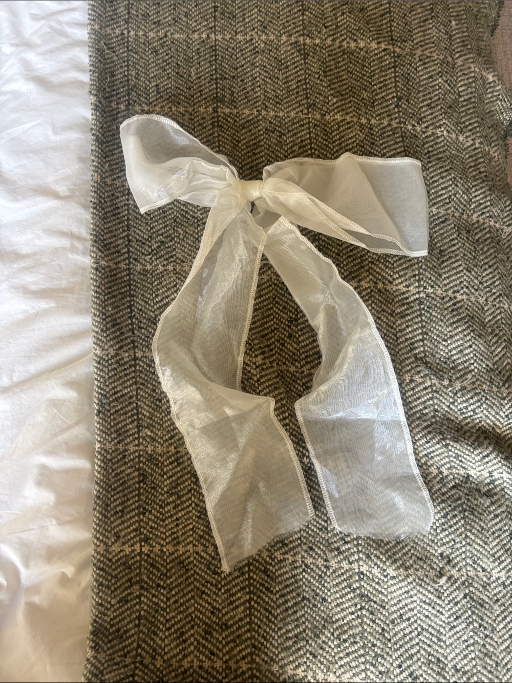 Sheer Ivory Decorative Organza Bow Bridal Hair Clip